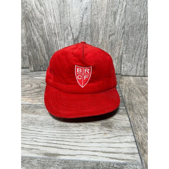 Vintage BRCF Embroidered Corduroy Snapback Trucker Hat Made in USA Red - Picture 2 of 9